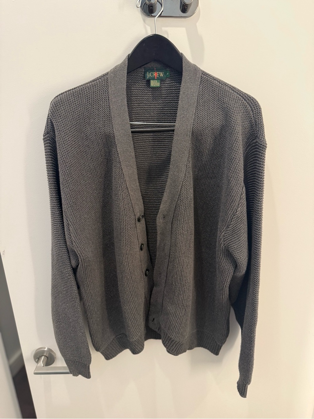 Vintage Made in USA J. Crew Men’s Gray Button-Up Knit Cardigan - Picture 2 of 3